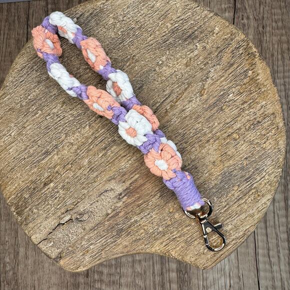 Macrame Flower Pink Purple Keychain Charm Purse Bag Charm FAST SHIP NEW - Picture 3 of 6